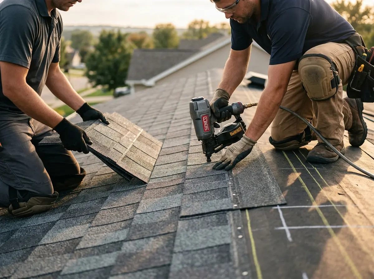 Professional roofer working on a residential roof in Tucson